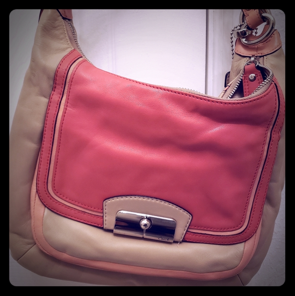 Coach cream and pink leather purse